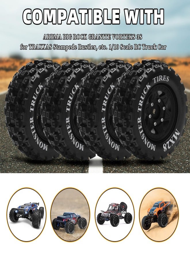 إطارات سيارات التحكم عن بعد MX28 F/R مقاس 2.8 بوصة مع محول سداسي 12 مم/14 مم، مجموعة عجلات وإطارات سيارات التحكم عن بعد بمقياس 1/10، إطارات شاحنات التحكم عن بعد لسيارات Arrma Big Rock Granite وTraxxas Rustler Stampede، مجموعة VORTEKS 3S من 4 قطع (النمط B) - أسود - Image 4